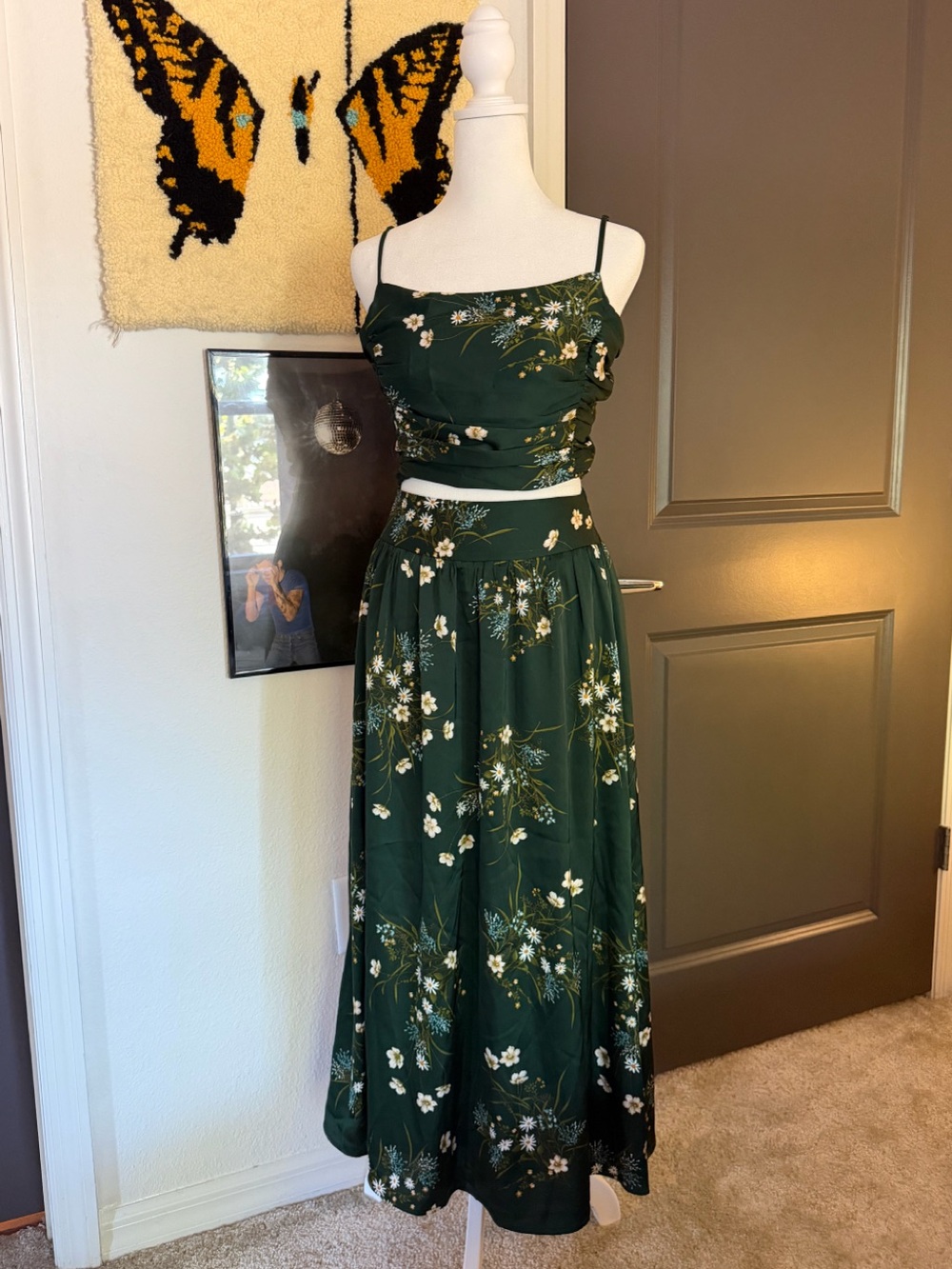 Rachel Zoe Forest Green Floral Maxi Two-Piece Set